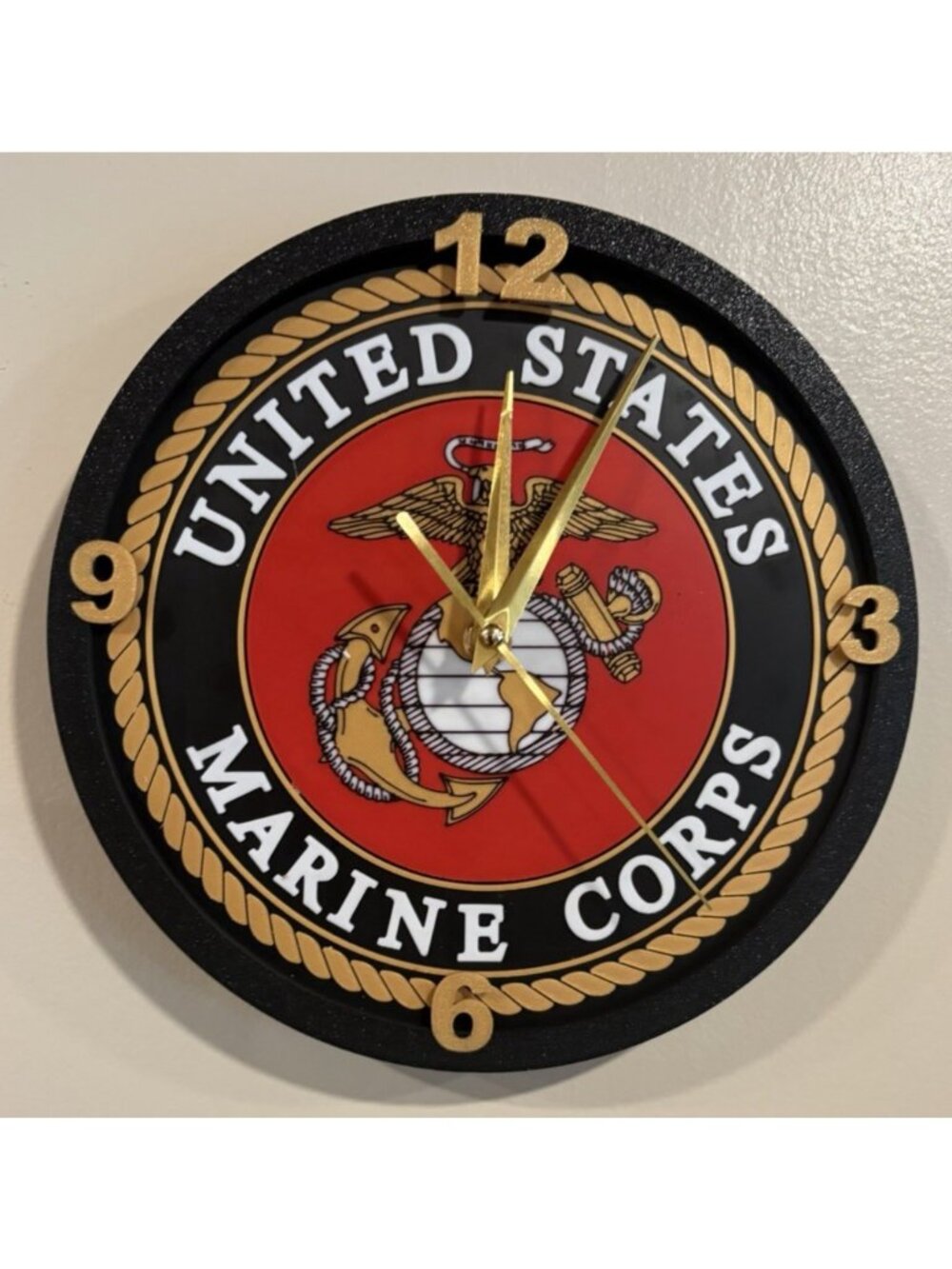United States Marine Corp 10" Round 3D Printed Retro 12/24 Time Wall Clock